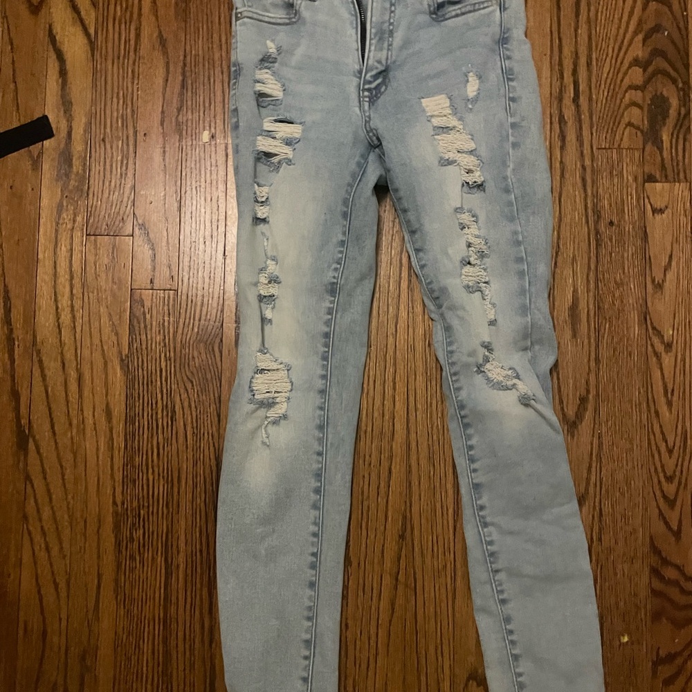 Aeropostale Blue Skinny Jeans Distressed Style